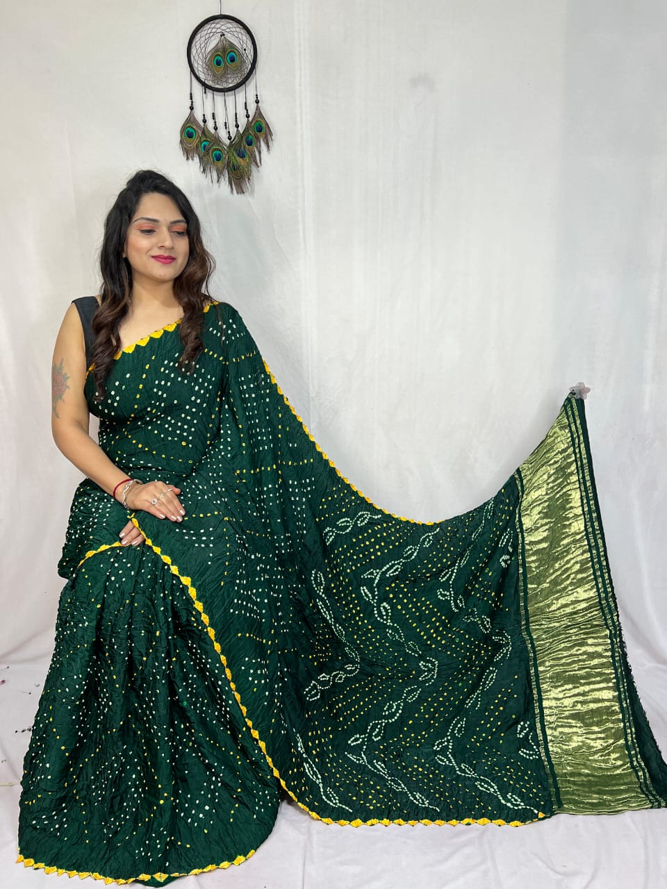 Pure Modal Silk Bandhej Sarees with Lagadi Patta