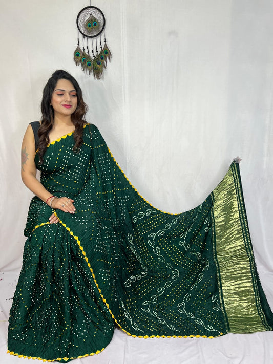 Pure Modal Silk Bandhej Sarees with Lagadi Patta