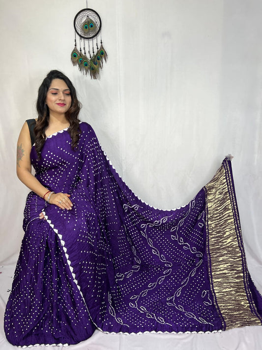 Pure Modal Silk Bandhej Sarees with Lagadi Patta