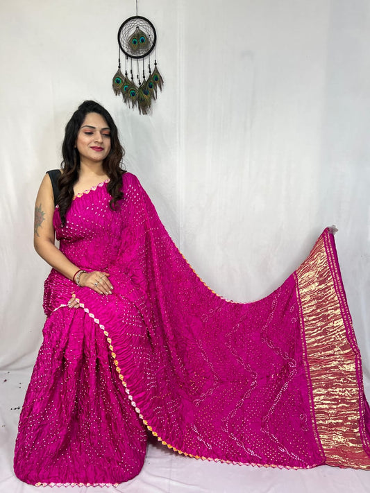 Pure Modal Silk Bandhej Sarees with Lagadi Patta