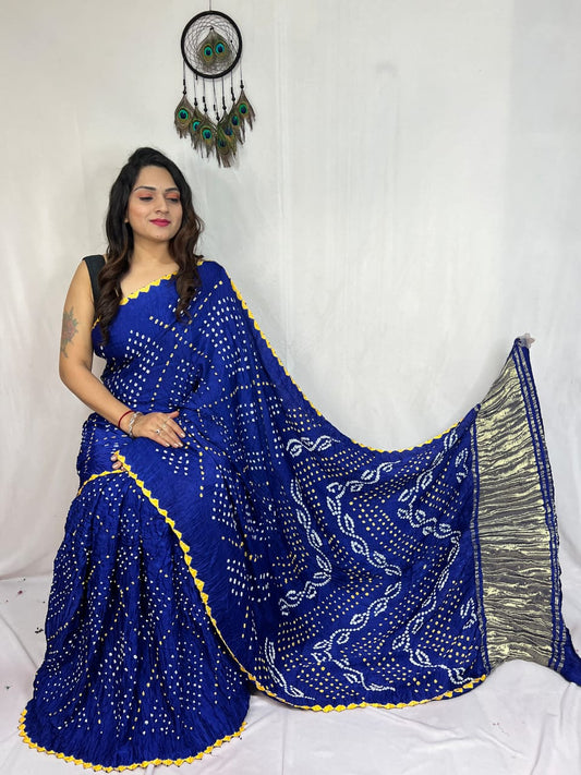 Pure Modal Silk Bandhej Sarees with Lagadi Patta