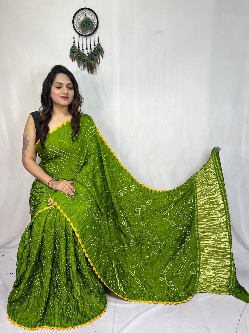 Pure Modal Silk Bandhej Sarees with Lagadi Patta