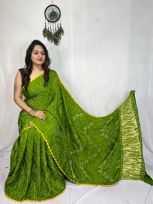 Pure Modal Silk Bandhej Sarees with Lagadi Patta