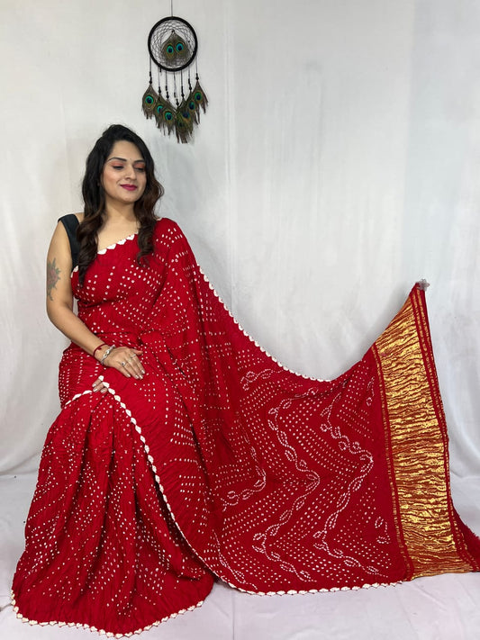 Pure Modal Silk Bandhej Sarees with Lagadi Patta