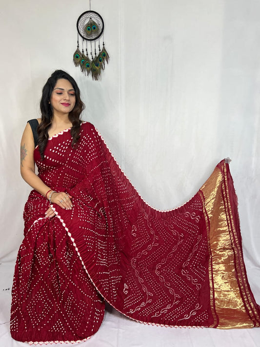Pure Modal Silk Bandhej Sarees with Lagadi Patta