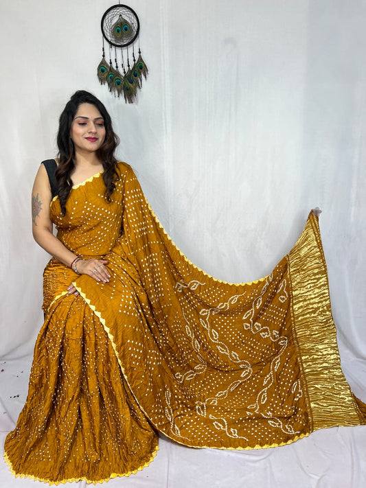 Pure Modal Silk Bandhej Sarees with Lagadi Patta