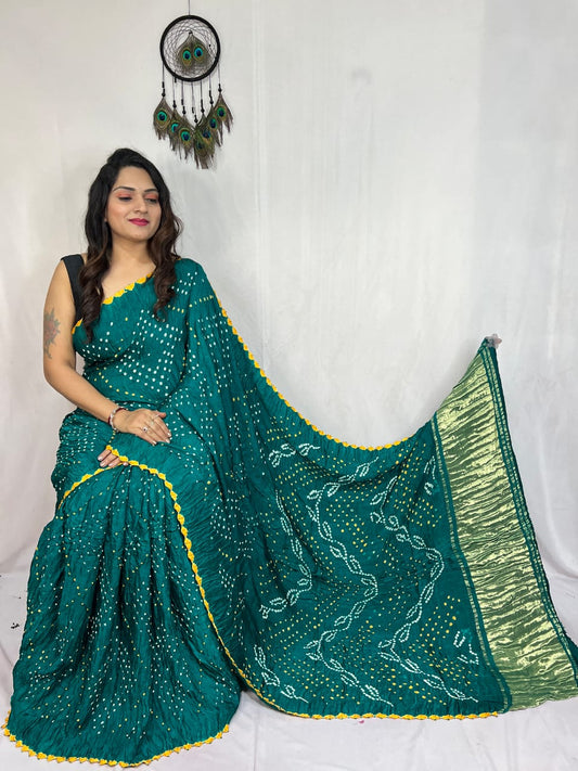 Pure Modal Silk Bandhej Sarees with Lagadi Patta