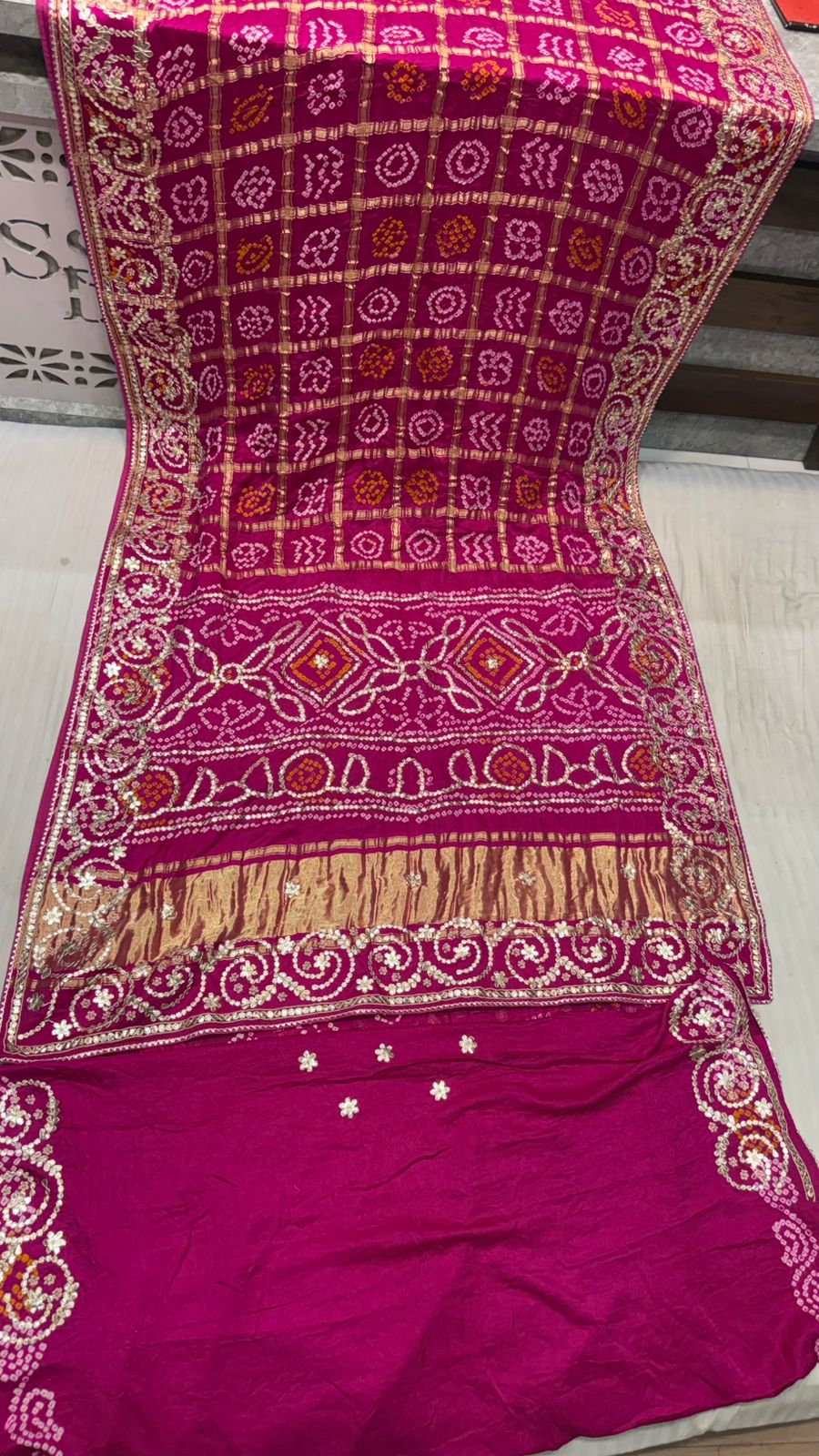 Royal Rani Pink Premium Gajji Silk Saree with Moti, Gota Patti & Zardosi Handwork