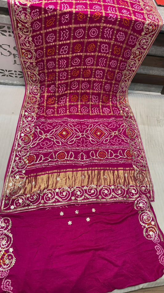 Royal Rani Pink Premium Gajji Silk Saree with Moti, Gota Patti & Zardosi Handwork