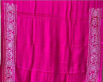Vibrant Tri-Color Gajji Silk Saree in Yellow, Pink & Teal with Traditional Motifs