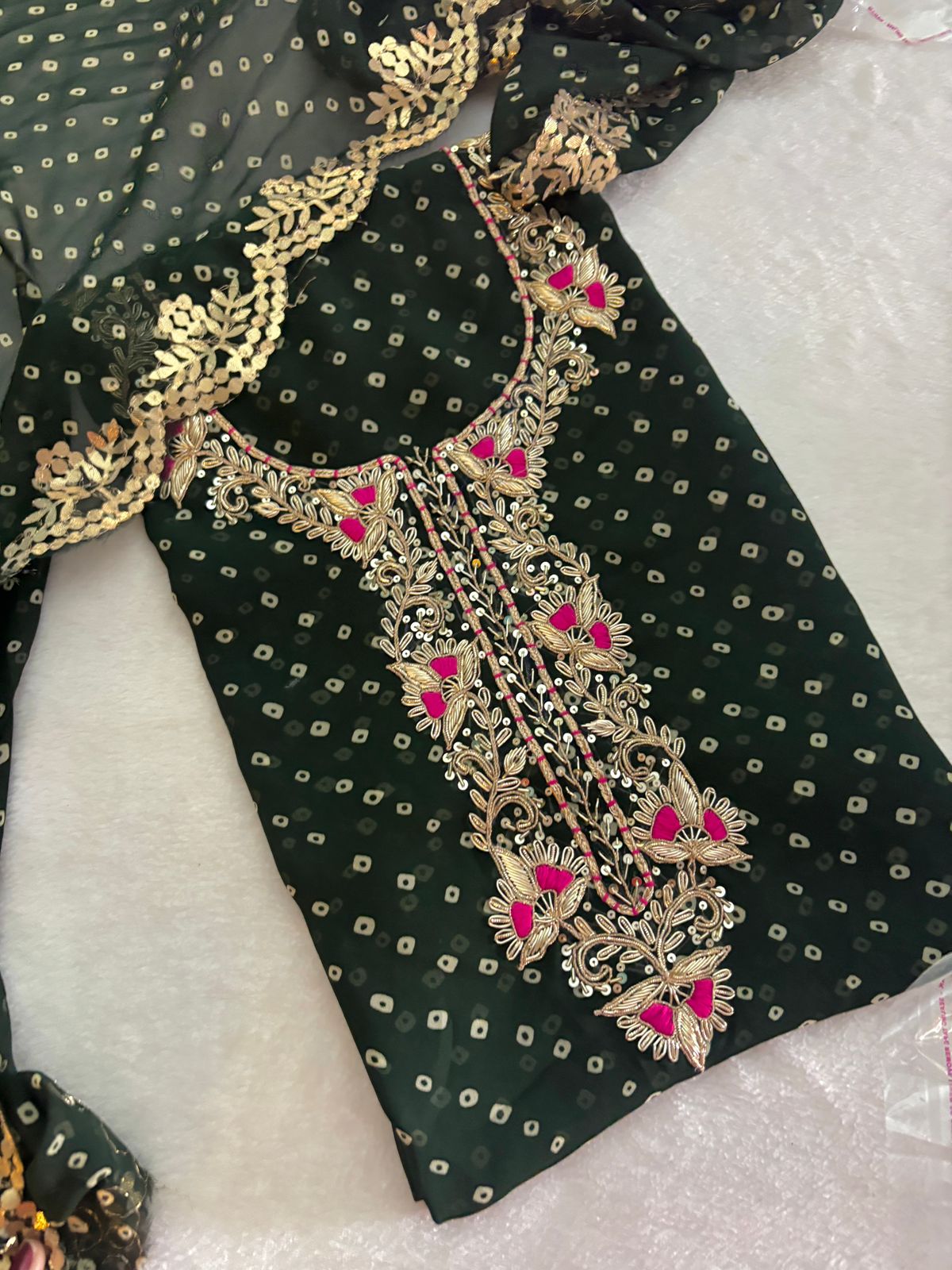 Zardosi Work 60 Gram Georgette Suit in dark green