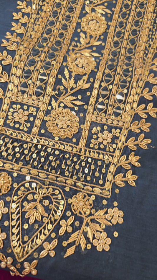 Exclusive Navy Blue Dress Material in Chanderi Silk with Zardosi Work