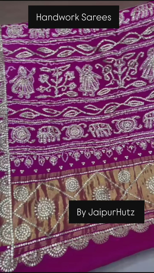 Exquisite Hand Gota Patti Pure Gajji Silk Saree
