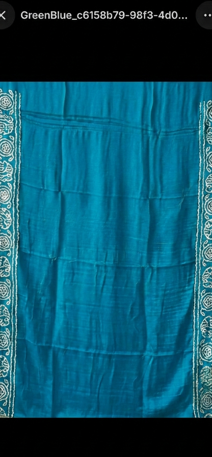 Vibrant Teal & Silver Grey Gajji Silk Saree with Lagadi Patta from JaipurHutz