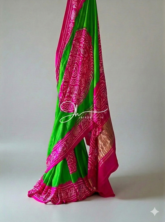 Parrot Green and Rani Raasmandal Saree with Border