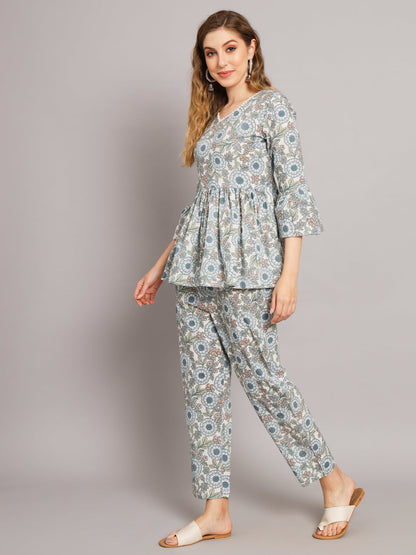 Cream Cotton Print Co-Ord Set