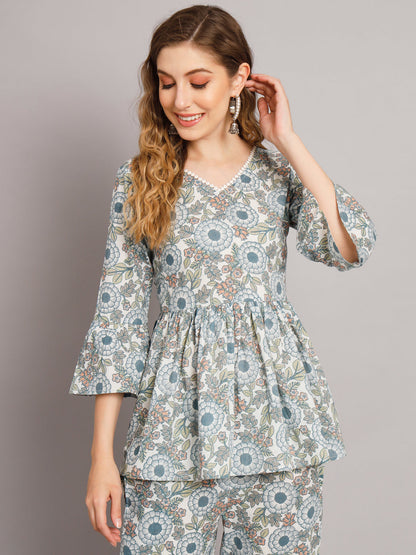 Cream Cotton Print Co-Ord Set